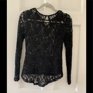 Black long sleeve lace peplum top
